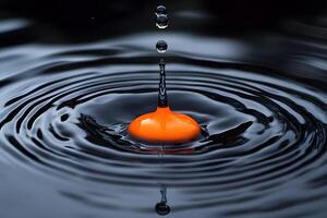 Vibrant Orange Drop Splash on Rippling Water Surface - Concept of Motion and Impact photo