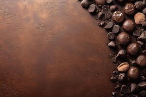 Assorted Chocolate Truffles on Rustic Brown Background for Gourmet Themes and Dessert Designs photo