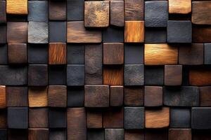 Rustic Wooden Block Mosaic for Interior Design and Textural Background Applications photo