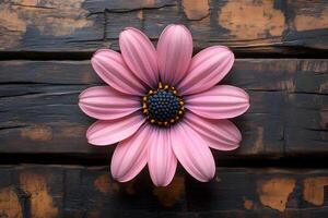 Pink Daisy Flower on Rustic Wooden Surface for Nature-Inspired Design photo