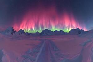 Breathtaking Arctic Aurora Borealis Over Snowy Mountain Landscape photo
