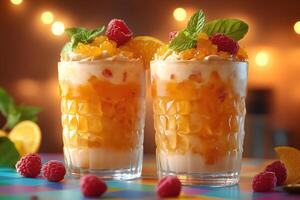 Refreshing Summer Citrus Delight with Mint and Raspberry Garnish for Beverage Inspiration photo