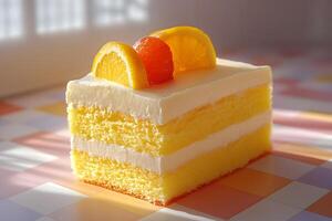 Vibrant Orange Citrus Cake Slice with Cream Layers for Dessert Design Concepts photo