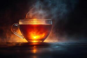 Steaming Cup of Hot Tea with Warm Glow for Relaxation and Calm photo