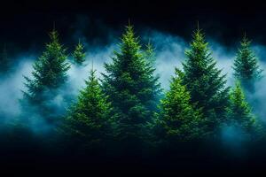 Mystical Forest Landscape with Dense Fog and Evergreen Trees for Nature Prints photo