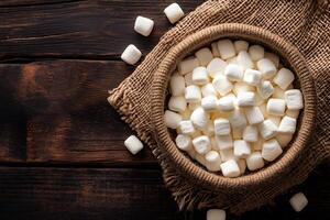 Rustic Charm with Marshmallows on Natural Burlap for Culinary and Rustic Decor Themes photo