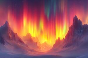 Vibrant Aurora Over Snowy Mountain Peaks - Majestic Winter Night photo