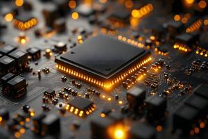 Futuristic Circuit Board in Focus A Glimpse into Modern Technology Design photo