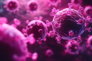 Viral Particles on Pink Background - Microscopic View of Abstract Microorganisms photo