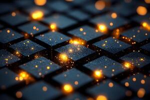Futuristic Digital Technology Background with Glowing Particles and Geometric Shapes for Innovation Designs photo