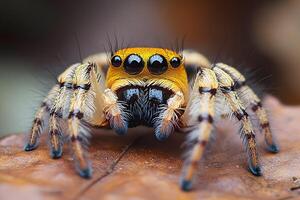 Close-Up of a Colorful Jumping Spider on Leaf - Macro Photography for Nature Enthusiasts photo