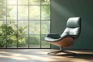 Tranquil Modern Living Space with Greenery-Filled Scenic Window View photo