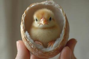 Adorable Newborn Chick in Shell Symbol of New Beginnings and Spring photo