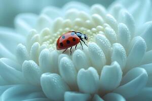Ladybug on Chrysanthemum Petals in Tranquil Garden Setting - Nature's Elegance photo