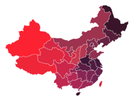 China Maps with Red Monochrome Color for District Borders png