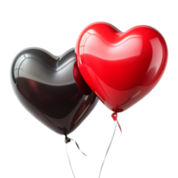 two red and black heart shape 3d balloons isolated on transparent background png