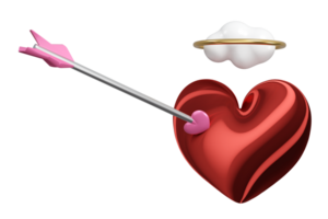 3d red heart with arrow, cloud, ring isolated. Happy valentine's day concept, 3d illustration render png