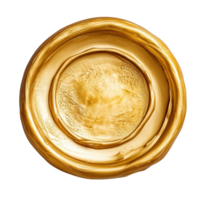 Round golden empty seal wax certificate with copy space, isolated on transparent background, providing authenticity and prestige png