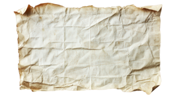 Crumpled old empty paper sheet with burned edges isolated on transparent background, providing vintage texture for designs png