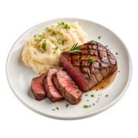 plate of steak with mashed potatoes high-quality transparent image, ideal for menus, food concepts, png