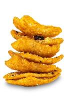 Closeup view stack of crispy homemade multigrain rice cracker. photo