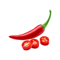 Whole and sliced red chili with leaf on transparent background png