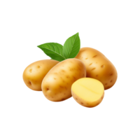 Whole and sliced potato with leaf on transparent background png