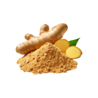 Ginger powder with ginger slices on transparent background png