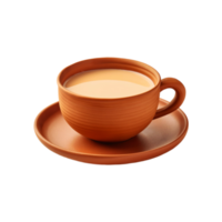 Clay cup and plate of milk tea on transparent background png