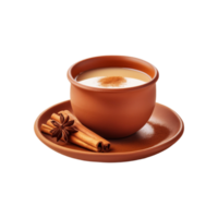 Earthen cup and plate of milk tea on transparent background png