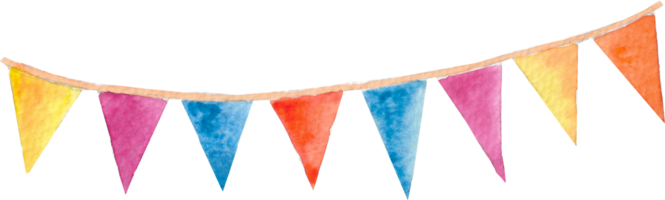Triangle Flag in colorful colors for party props that drawn and painted by hand in watercolor fine art png