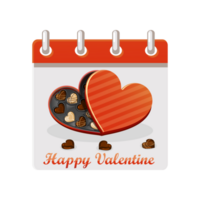 Calendar for Happy Valentine Day with illustration of chocolates in heart shape box. Chocolates box png