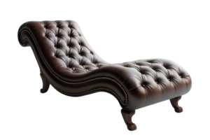 A luxurious, tufted leather chaise lounge with an elegant, curved design and ornate legs. png