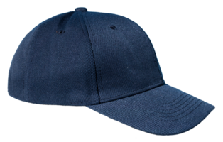 Profile view of Blank blue baseball cap isolated on transparent background. Template Mock up png
