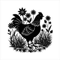 Chicken On Grass vector