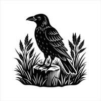 Crow Sitting On Tree vector