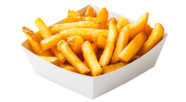 A paper box filled with hot, crispy French fries png