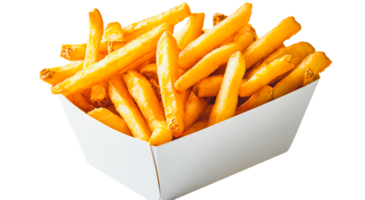 Crispy French fries served in a classic paper box png