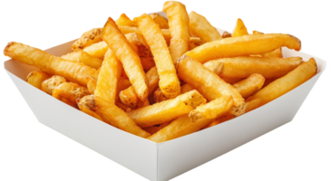 Golden French fries neatly packed in a paper box png