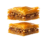 Baklava with Walnuts, Sliced on a Serving Dish png