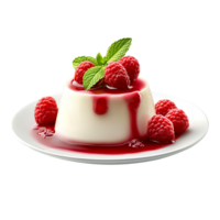 Panna cotta with raspberries and powdered sugar png