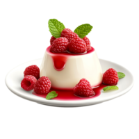 Panna cotta with raspberry compote and fresh berries png