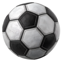 Black and white leather soccer football isolated on transparent background png