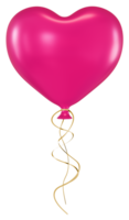 Pink heart shaped balloon with yellow ribbon. Isolated on transparent background png