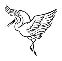 line drawing bird logo , heron stork in flight monochrome vector