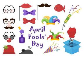 Set of props for April Fools' Day. Festive elements isolated on white background. illustration vector