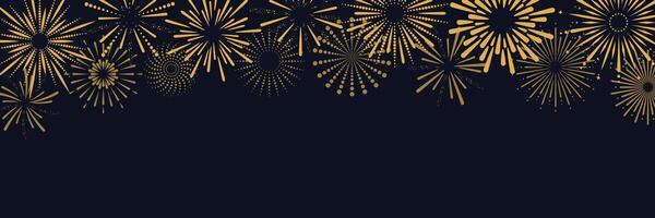 Banner with fireworks on dark background. Fireworks explosions in the sky. illustration vector