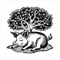 Pigs sleeping under the tree vector