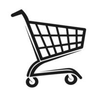 clean line drawing showcases a simple, empty shopping cart. vector