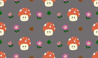 hand drawn cute mushroom and flowers for pattern a fabric and gray background designs vector